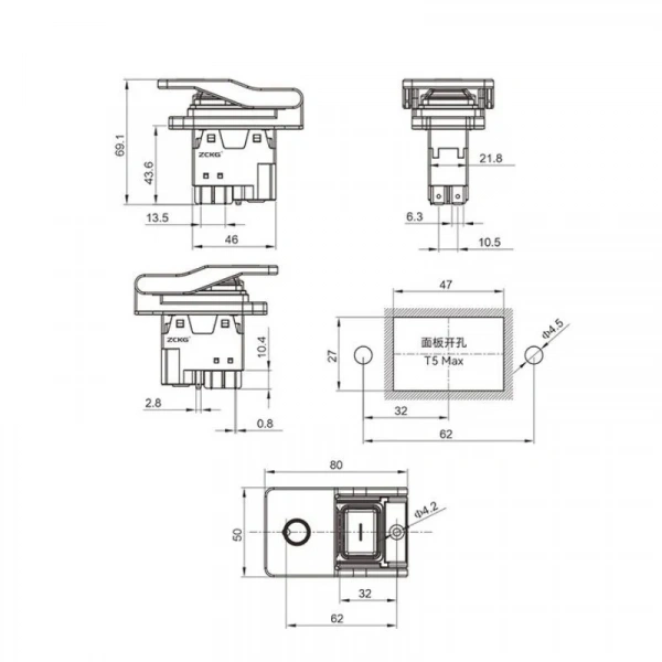 ZCD-02D2 5-Pin Elektromanyetik Switch