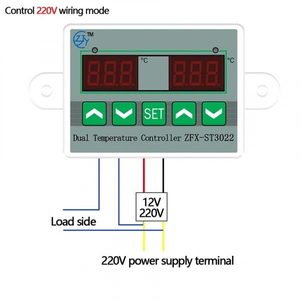 ZFX-ST3012 220V Çift Röle Çıkışlı Termostat - Sıcaklık Kontrol Cihazı