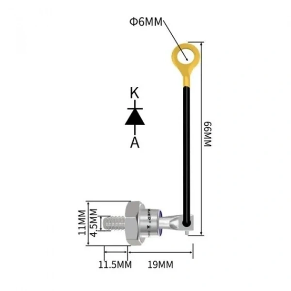 ZX25-12 25A 1200V Kablolu Bakır Metal Vidalı Diyot - Katot