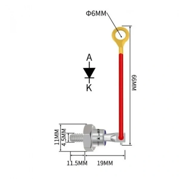 ZX25-12 25A 1200V Kablolu Metal Vidalı Diyot - Anot