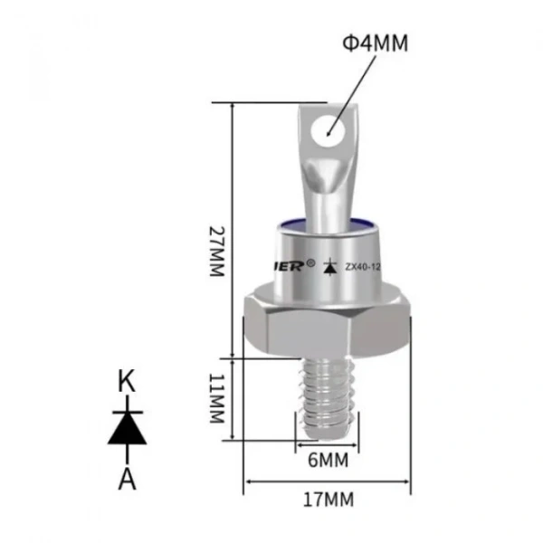 ZX40-12 40A 1200V Metal Vidalı Diyot - Katot