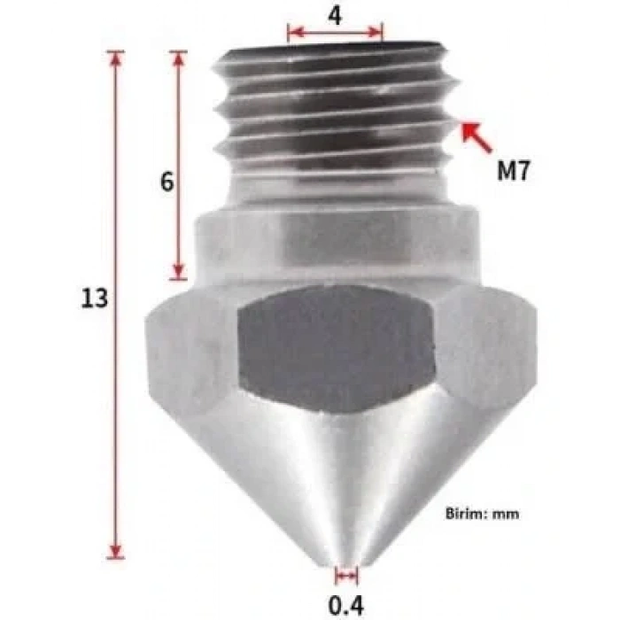 0.4mm Çelik Nozzle MK10-4mm-M7