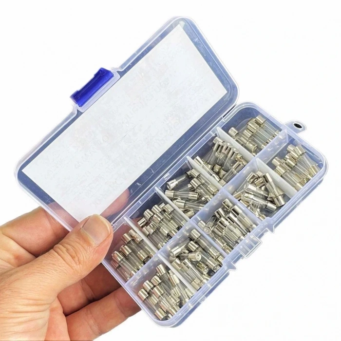 100 Parça 5x20mm Cam Sigorta Tüp Sigorta Seti Plastik Kutulu