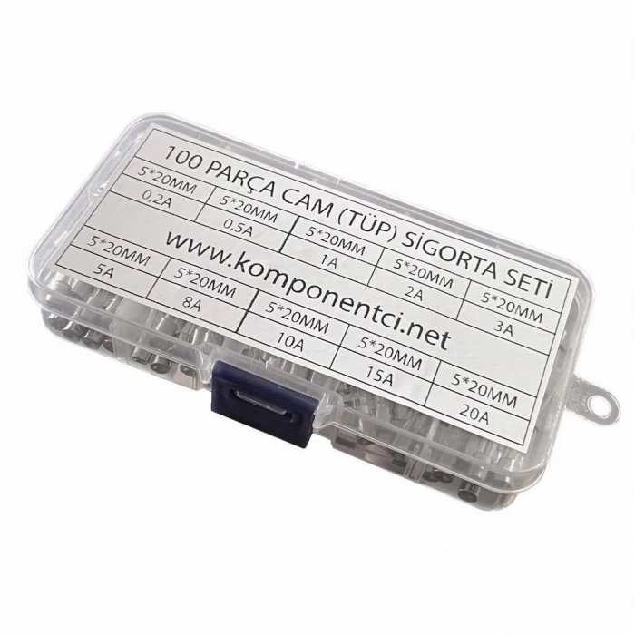 100 Parça 5x20mm Cam Sigorta Tüp Sigorta Seti Plastik Kutulu