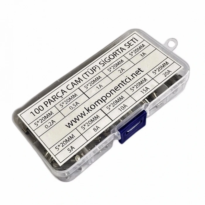 100 Parça 5x20mm Cam Sigorta Tüp Sigorta Seti Plastik Kutulu