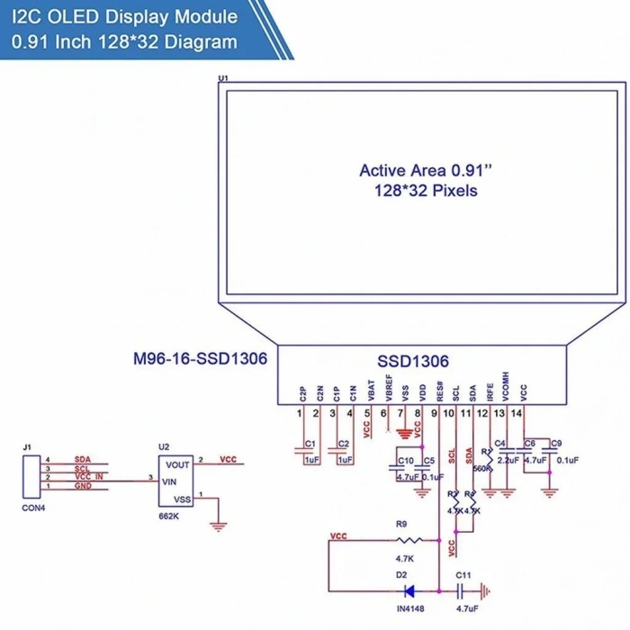 128x32 Oled Lcd Ekran 0.91 Inch SSD1306