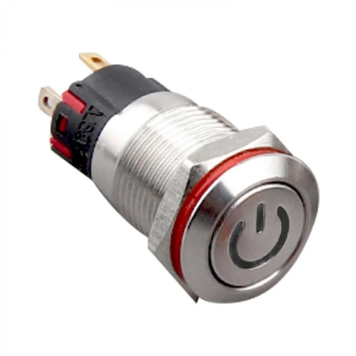 12A-P1-C 12mm Düz Yaylı Işıklı Power Metal Buton - Beyaz