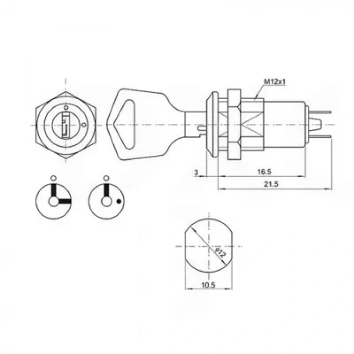 12mm Anahtarlı Metal Mandal Buton 0-1