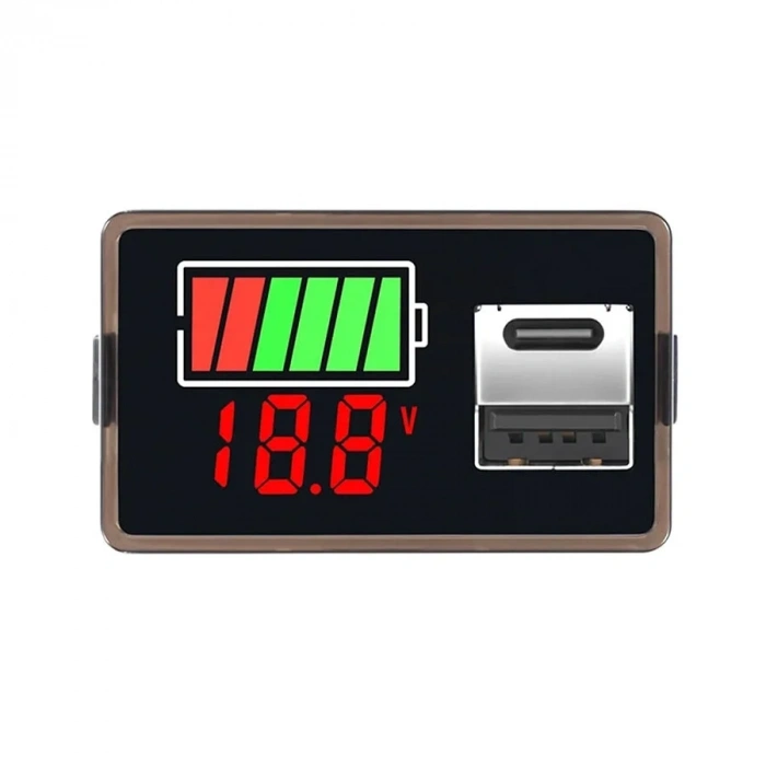 12V Akü Kapasite Göstergesi USB+Type-C - Kırmızı