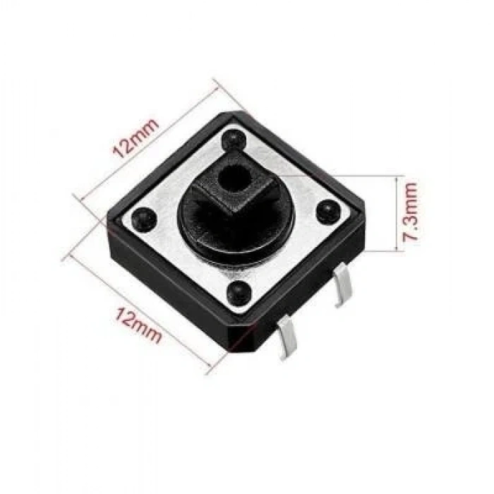 12x12x7.3mm 4 Pinli Siyah Push Buton - Tact Switch