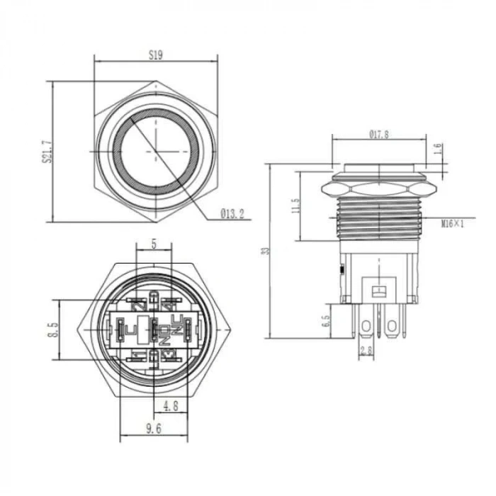16A-G1Z-E 16mm Çıkık Anahtarlı Işıklı Metal Buton - Yeşil