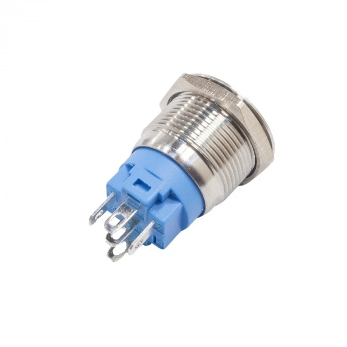 19FXHX 19mm Düz Anahtarlı Işıklı Led İşaretli Metal Buton - Beyaz