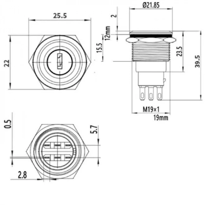 19Y-P1 19mm Anahtarlı Mandal Buton 1NO+1NC