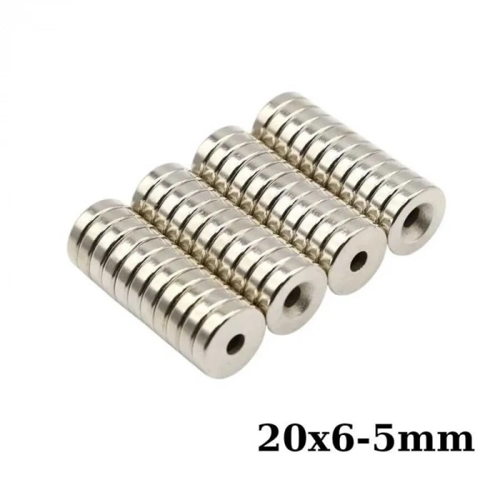 20x6-5mm Havşa Delikli Neodyum Güçlü Mıknatıs - Neodim Magnet