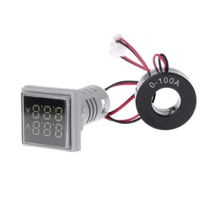 22mm Dijital Voltmetre-Ampermetre AC 20-500V 0-100A Beyaz