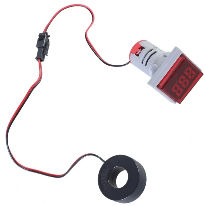 22mm Kırmızı Kare Led Işıklı Ampermetre 0-100A