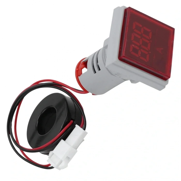 22mm Kırmızı Kare Led Işıklı Ampermetre 0-100A