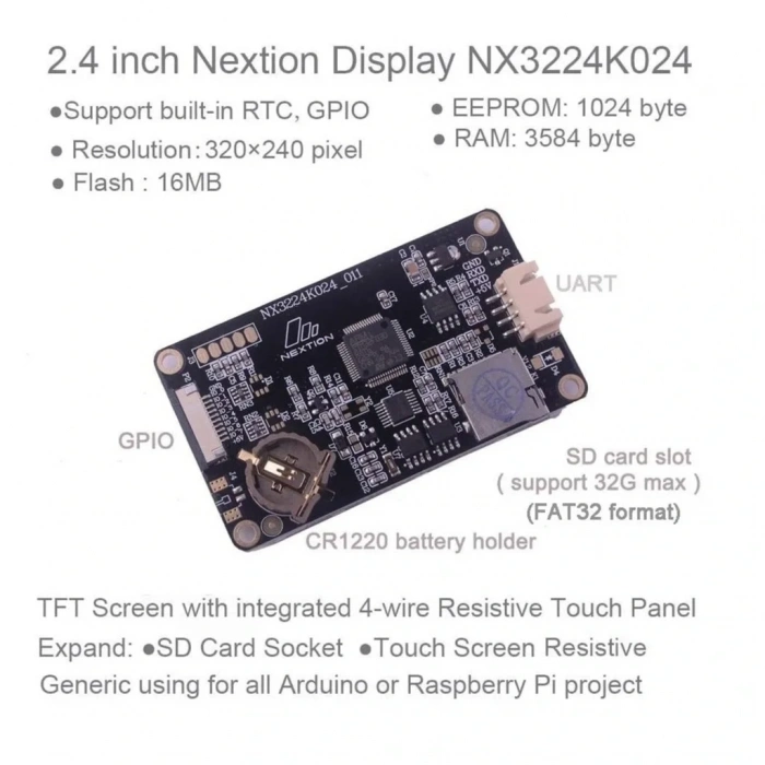 2.4 Inch Nextion Ekran 16MB Dahili Hafıza NX3224K024