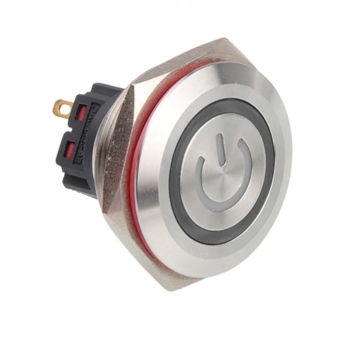 28B-P1Z-EC 28mm Düz Anahtarlı Işıklı Power Metal Buton - Beyaz