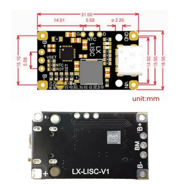 2S 7.4V Lityum Pil Şarj Kontrol Devresi Type-C