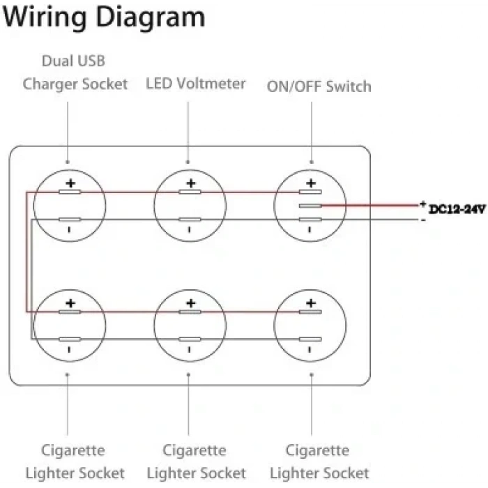 3lü Dişi Çakmaklık Soketi 2x5V USB Voltaj Göstergeli ve Mavi Nokta Işıklı Anahtar Switch Panel