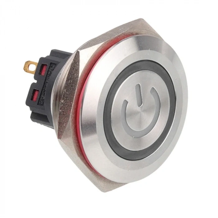 30B-P1-EC 30mm Düz Yaylı Işıklı Power Metal Buton - Beyaz