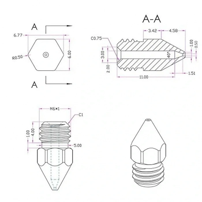 3D Yazıcı-Printer MK8 0.5mm Pirinç Nozzle