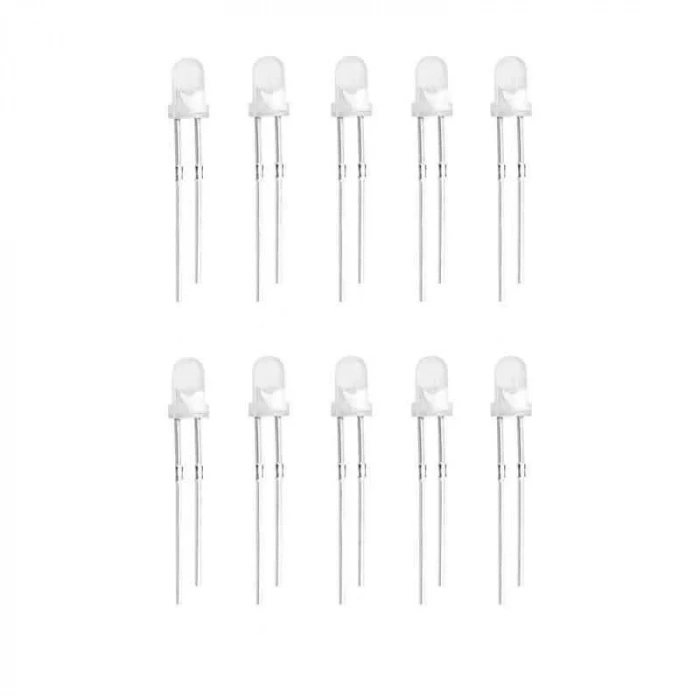3mm Beyaz Led Paketi Kısa Bacak - 10 Adet