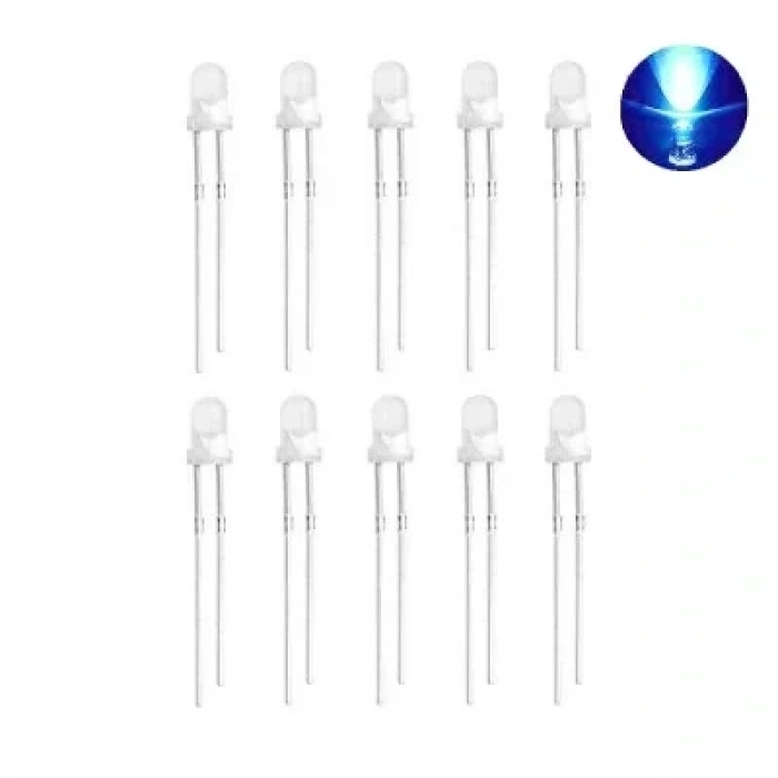 3mm Şeffaf Mavi Led Paketi - 10 Adet