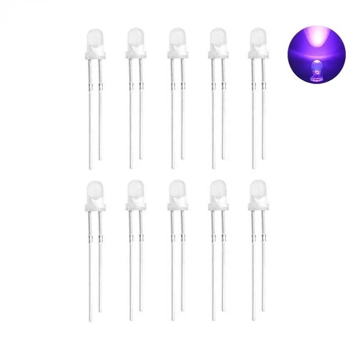 3mm Şeffaf Mor Led Paketi - 10 Adet