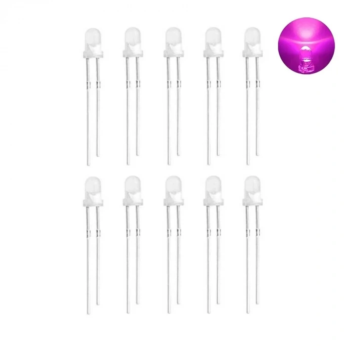 3mm Şeffaf Pembe Led Paketi - 10 Adet