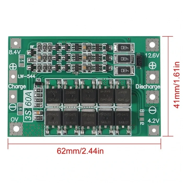 3S 60A BMS 12.6V 18650 Lityum Pil Şarj Koruma Devresi