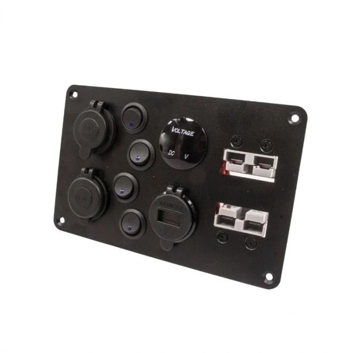4lü Mavi Nokta Işıklı Switch Panel Anderson Soket Çakmaklık ve Voltaj Göstergeli