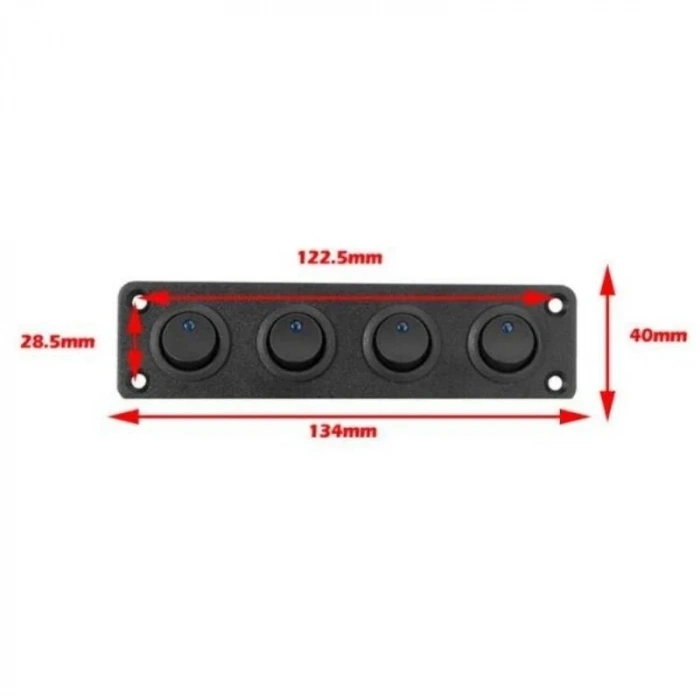 4lü ON-OFF Mavi Nokta Işıklı Anahtar Switch Panel 12V-24V