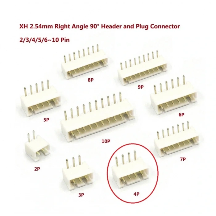 4 Pin JST-XH 2.54 Tunik Konnektör Erkek Eğik 90°