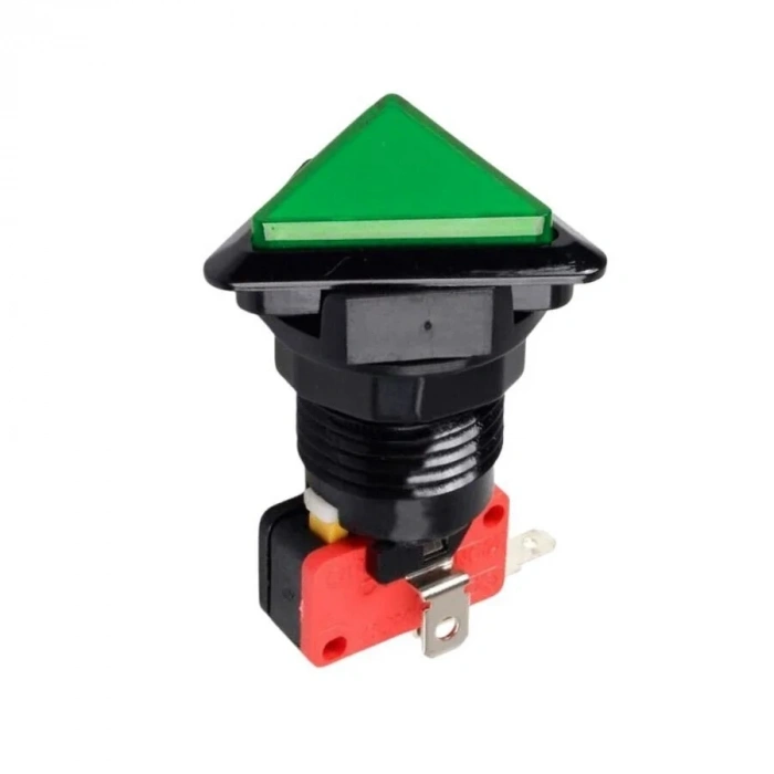 40mm 12V Üçgen Işıklı Oyun Makinesi Butonu - Yeşil