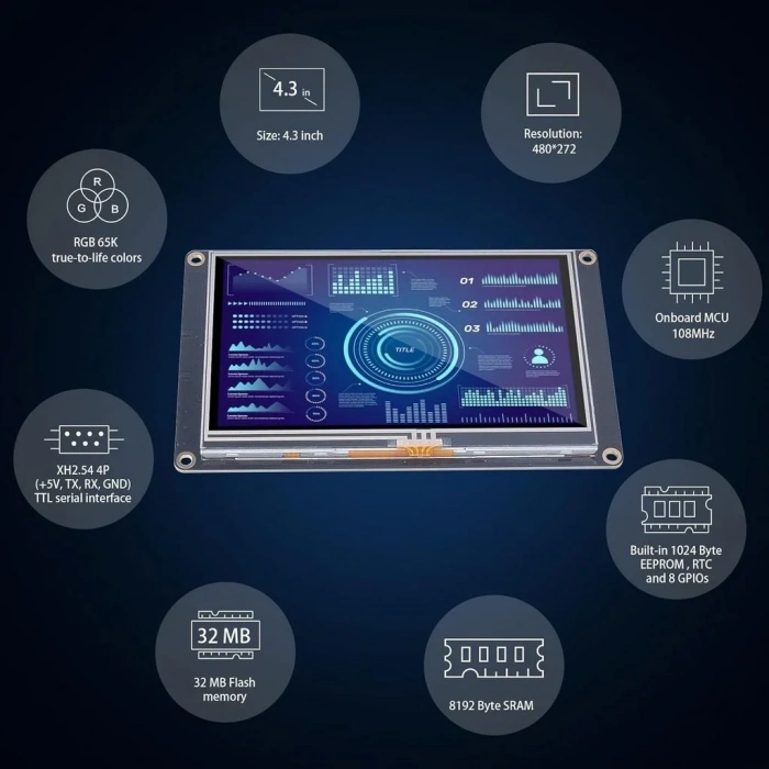 4.3 Inch Nextion 32 MB Dahili Hafıza NX4827K043