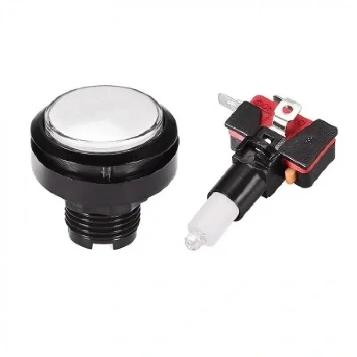 46mm 12V Düz Işıklı Oyun Makinesi Butonu - Beyaz