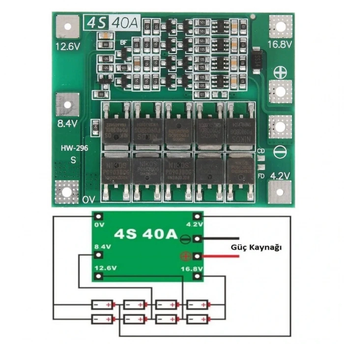 4S 40A BMS 18650 Pil Koruma Devresi Standart Versiyon