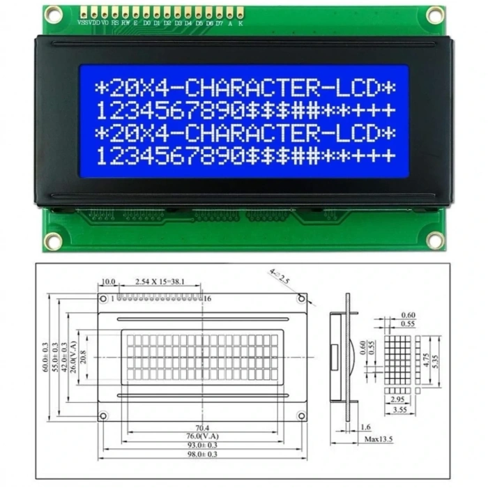 4x20 Mavi LCD Ekran I2C Bağlantılı 20x4 Display Blue