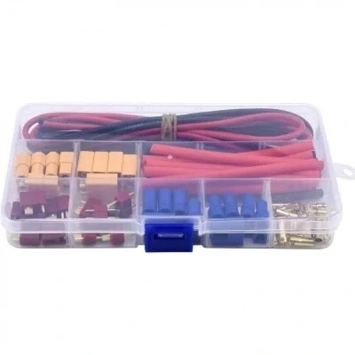 52 Parça T-Plug/EC3/XT60 Erkek ve Dişi Konnektör, Silikon Kablo ve Isıyla Daralan Makaron Seti