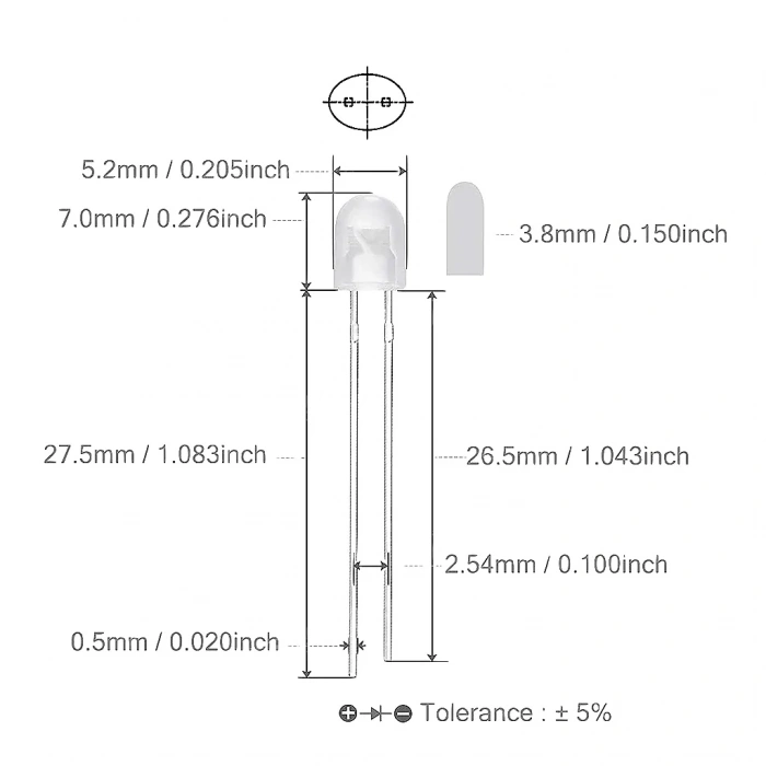 5mm Led Sarı Diyot Diffused 1 Adet