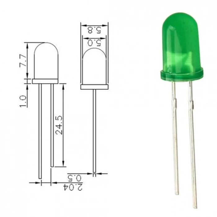 5mm Led Yeşil Diyot Diffused 1 Adet