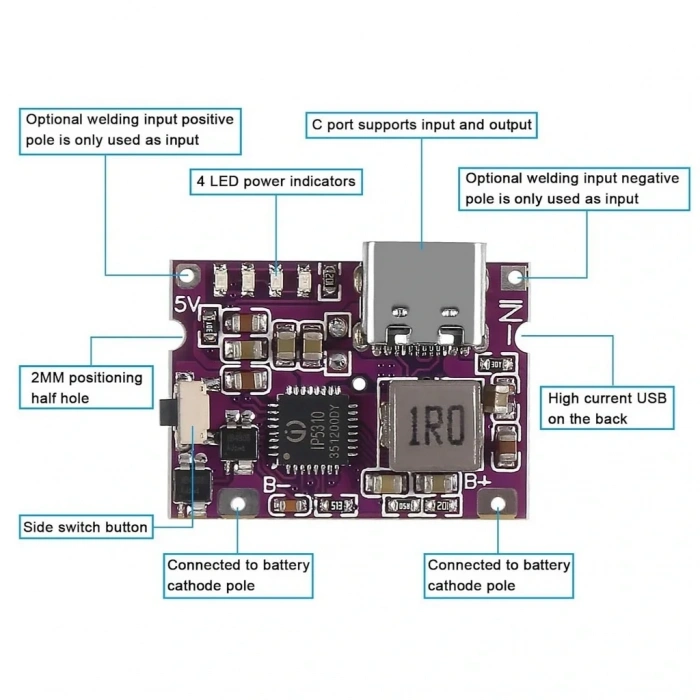 5V 3.1A Type-C 18650 LiPo Li-ion Pil Şarj Devresi