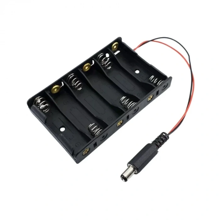 6lı AA Pil Yuvası - Barrel Jack Çıkışlı