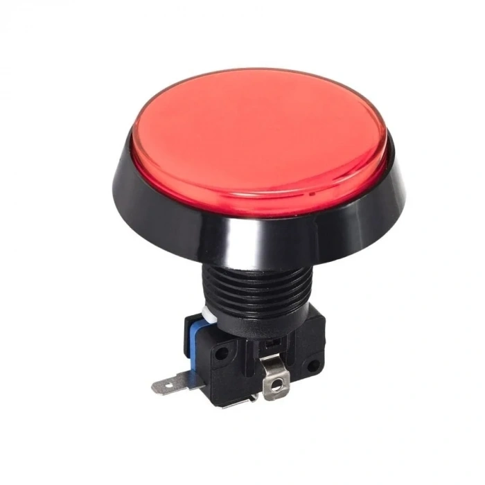 60mm 12V Düz Işıklı Oyun Makinesi Butonu - Kırmızı