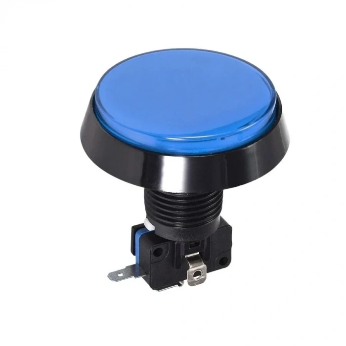 60mm 12V Düz Işıklı Oyun Makinesi Butonu - Mavi