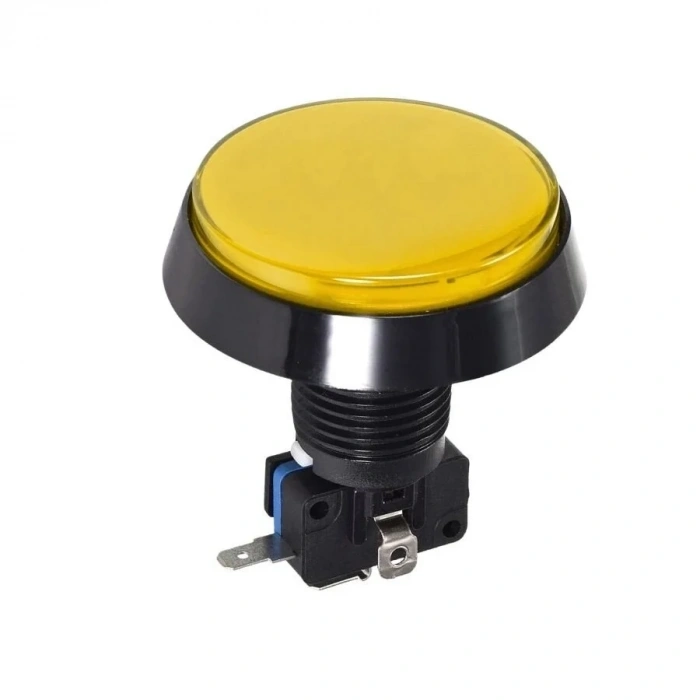 60mm 12V Düz Işıklı Oyun Makinesi Butonu - Sarı