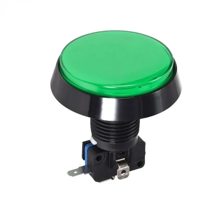 60mm 12V Düz Işıklı Oyun Makinesi Butonu - Yeşil