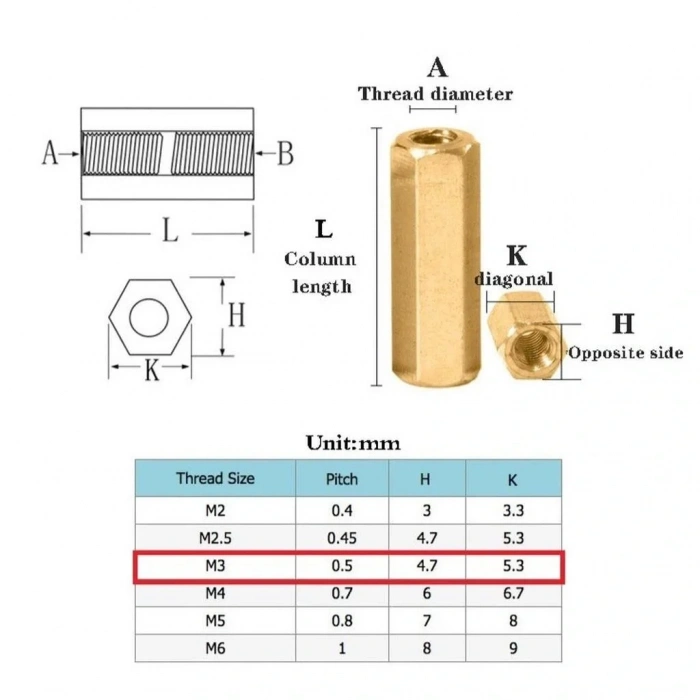 6mm M3 Dişi-Dişi Metal Distans Aralayıcı Spacer